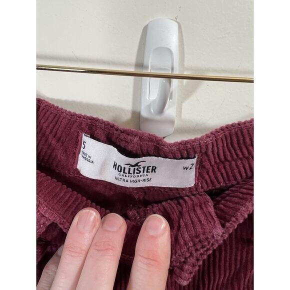 Hollister Women’s Pleated Corduroy Pants Size 27 S Burgundy Grandpacore Preppy - Picture 3 of 8